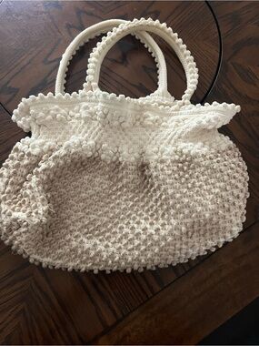 Antonello Tedde Ivory Woven Top Handle Bag, Magnetic Closure, Lined Pockets #624